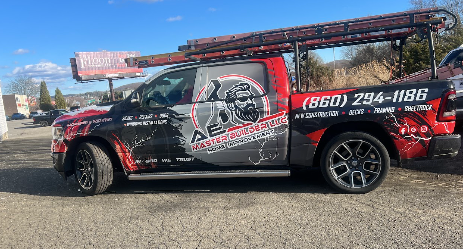 Blue cleaning company SUV vehicle wrap side view
